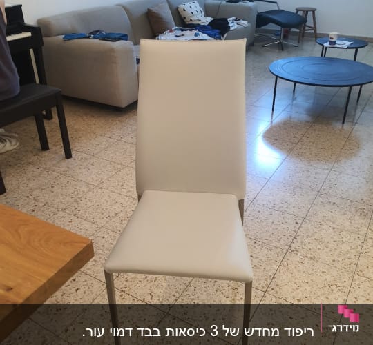 כיסא מרופד בחדר מגורים עם רהיטים נוספים